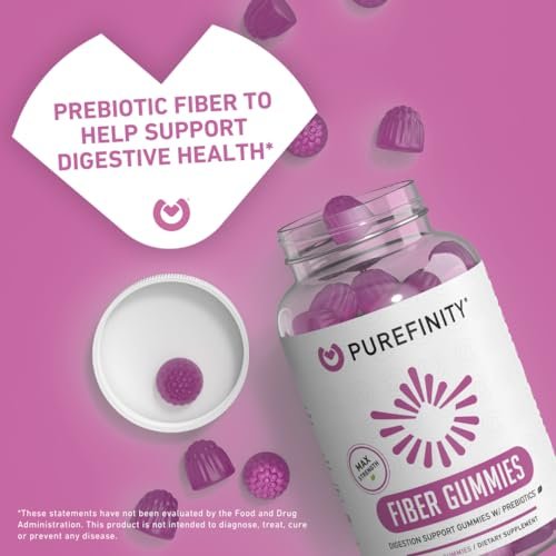 PUREFINITY Ballaststoff-Gummis für Erwachsene mit Inulin-FOS aus Chicorée-Wurzel, Zuckerfreies Präbiotikum für tägliche Verdauung & Verstopfungslinderung – Non-GMO, Vegan, 60 Stück