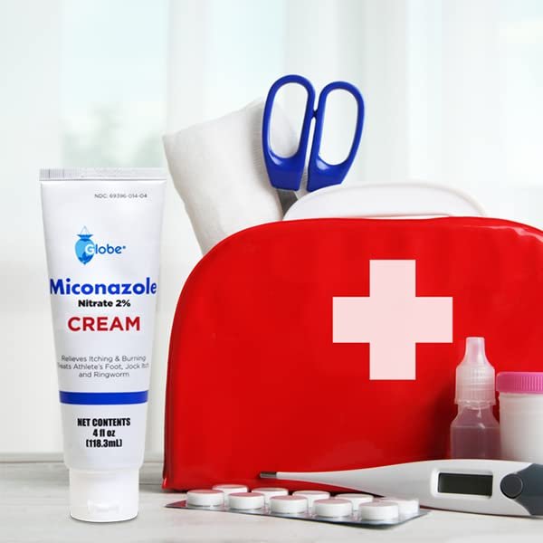 Globe Miconazolnitrat 2% Antimykotische Creme zur topischen Anwendung (4 oz Tube) – Gegen Fußpilz, Juckreiz, Ringelflechte – Schnelle Linderung bei Juckreiz, Reizungen und Hautschutz – Extra starke Formel
