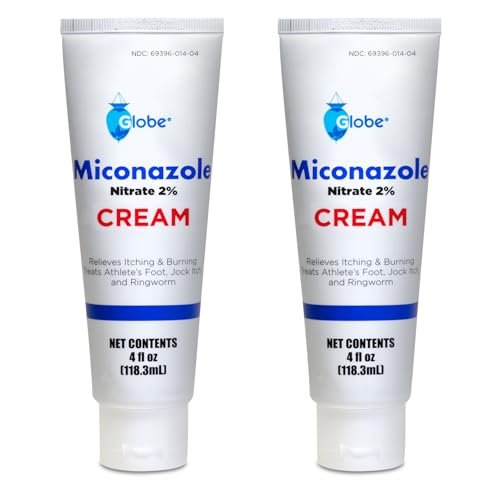 Globe Miconazol Nitrat 2% Creme (2er-Pack, 4 oz) – Wirksame Behandlung gegen Fußpilz, Jock Itch, Ringelflechte und mehr