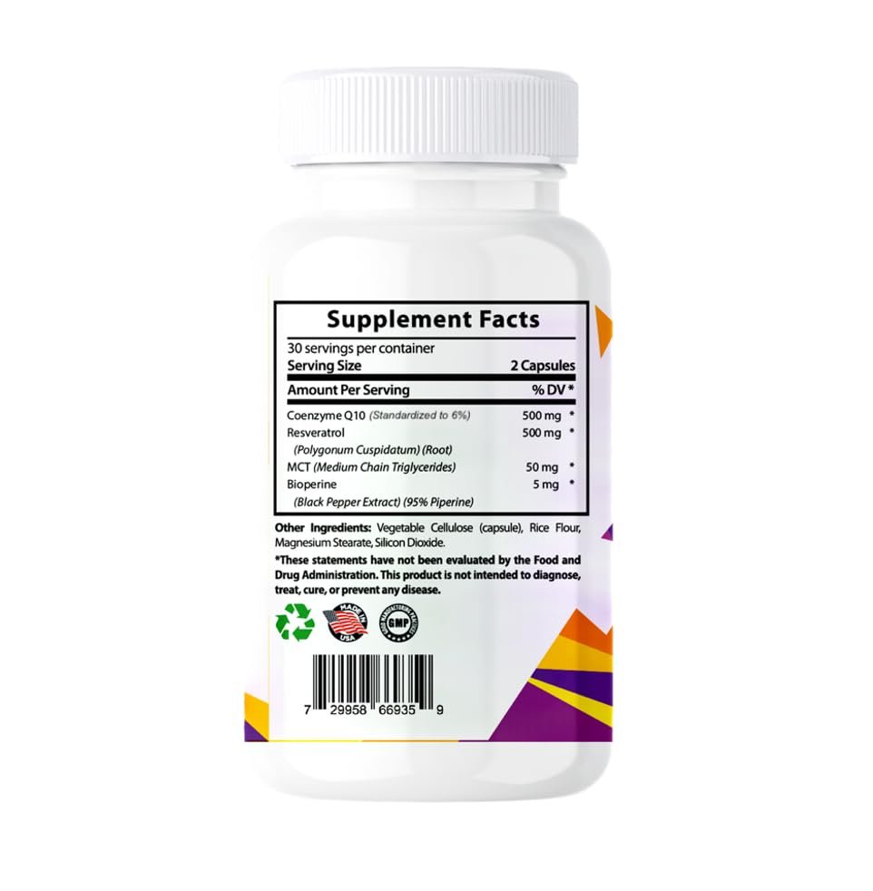 Sundhed Natural CoQ10 Starkes Antioxidans (Kapseln CoQ10 + Resveratrol) - 60 Kapseln