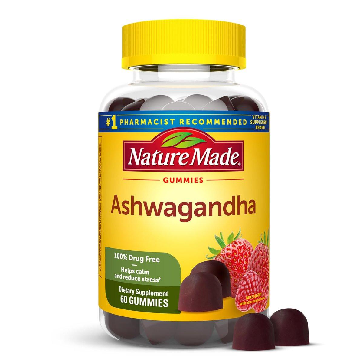 Nature Made Ashwagandha Gummis, Vegan, KSM 66 Ashwagandha zur Stressunterstützung, 60 Stück, 30-Tage-Vorrat
