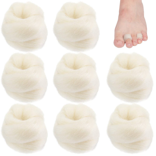 Minatee 8 Stück Schafwolle für Zehen – Weiche Fußpolster, Zehenspreizer, Hornhautentferner, Ballenpolster, Blasenschutz, Hühneraugen-Pads für Schuhe oder Füße, 10,6 g
