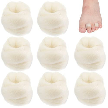 Minatee 8 Stück Schafwolle für Zehen – Weiche Fußpolster, Zehenspreizer, Hornhautentferner, Ballenpolster, Blasenschutz, Hühneraugen-Pads für Schuhe oder Füße, 10,6 g