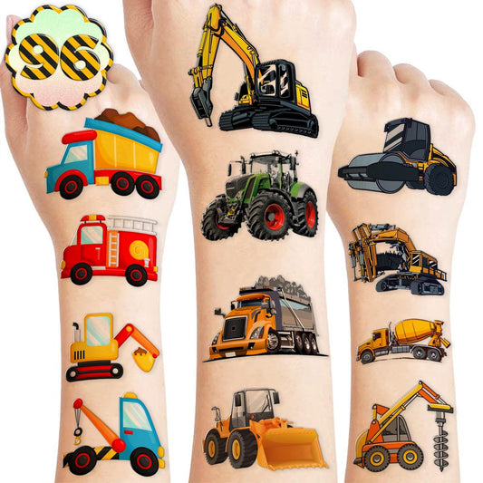 Baustellen-Tattoos für Kinder – 96 temporäre Tattoos mit Bagger, Bulldozer & Co. – Geburtstagsparty-Deko & Mitgebsel