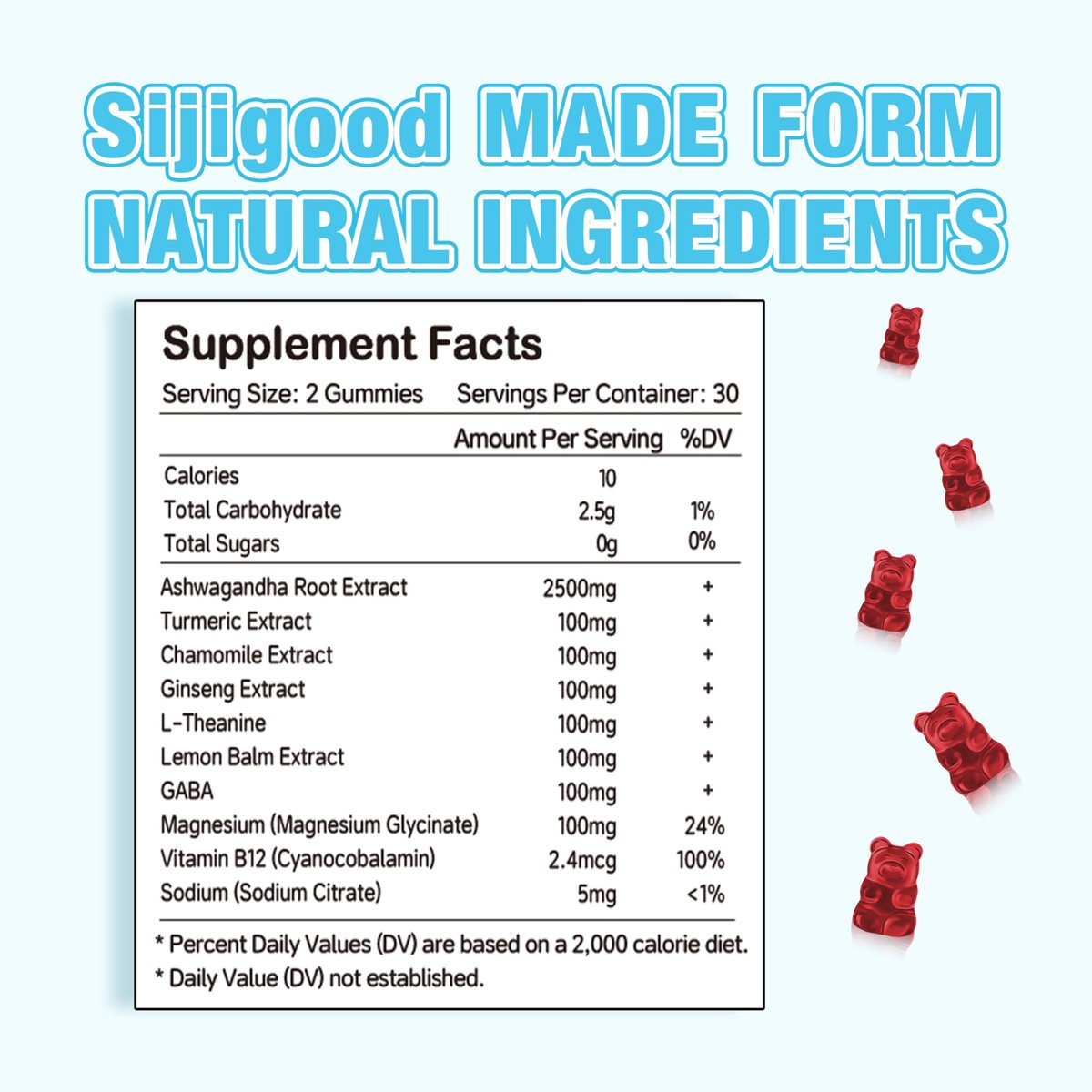 Sijigood Ashwagandha Gummis mit L-Theanin – 60 Gummis mit gemischtem Beerengeschmack für Männer und Frauen