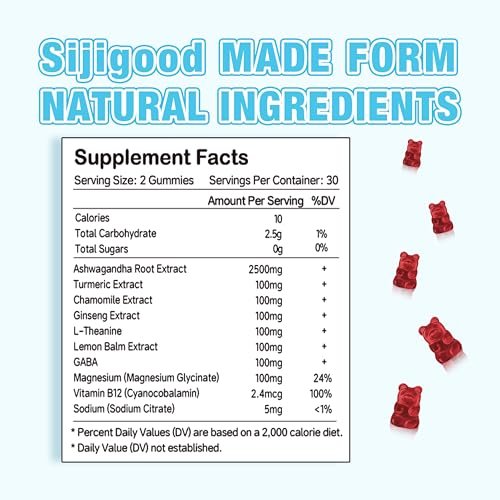 Sijigood Ashwagandha Gummis mit L-Theanin – 60 Gummis mit gemischtem Beerengeschmack für Männer und Frauen