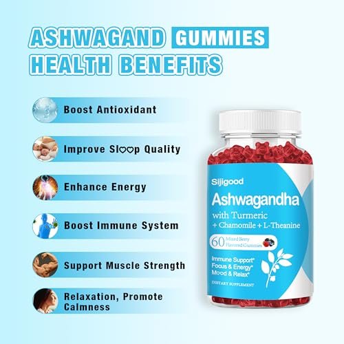 Sijigood Ashwagandha Gummis mit L-Theanin – 60 Gummis mit gemischtem Beerengeschmack für Männer und Frauen