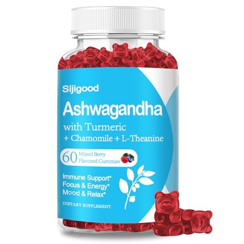 Sijigood Ashwagandha Gummis mit L-Theanin – 60 Gummis mit gemischtem Beerengeschmack für Männer und Frauen