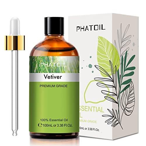 Vetiver 100ml Ätherisches Öl – PHATOIL Reines Aromatherapieöl für Diffuser, Luftbefeuchter, DIY Seife, Kerzen, Badebomben