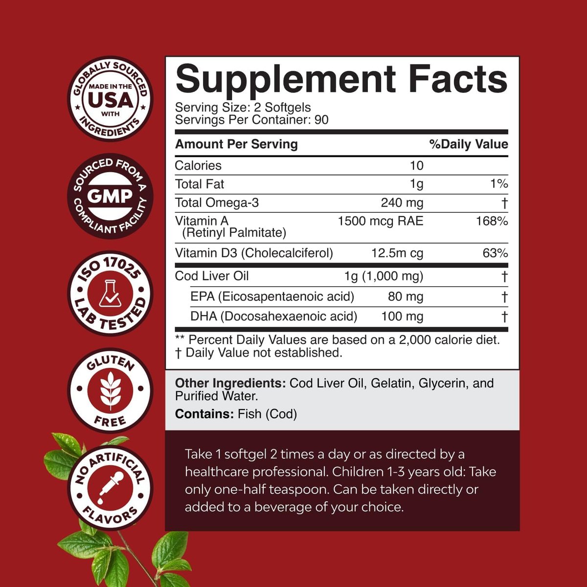 Isländisches Lebertranöl Softgels - Wild gefangenes Omega-3 Fischöl 1000 mg pro Portion - Nachhaltig bezogene, rülpsfreie Nahrungsergänzung mit Vitamin D3 & A für Herz-, Gelenk-, Gehirn- und Immununterstützung - 180 Stück