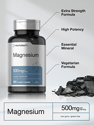 Horbäach Magnesium 500mg | 180 Tabletten | Vegetarisches, Nicht-GVO und Glutenfreies Nahrungsergänzungsmittel