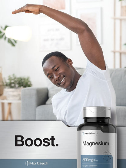 Horbäach Magnesium 500mg | 180 Tabletten | Vegetarisches, Nicht-GVO und Glutenfreies Nahrungsergänzungsmittel
