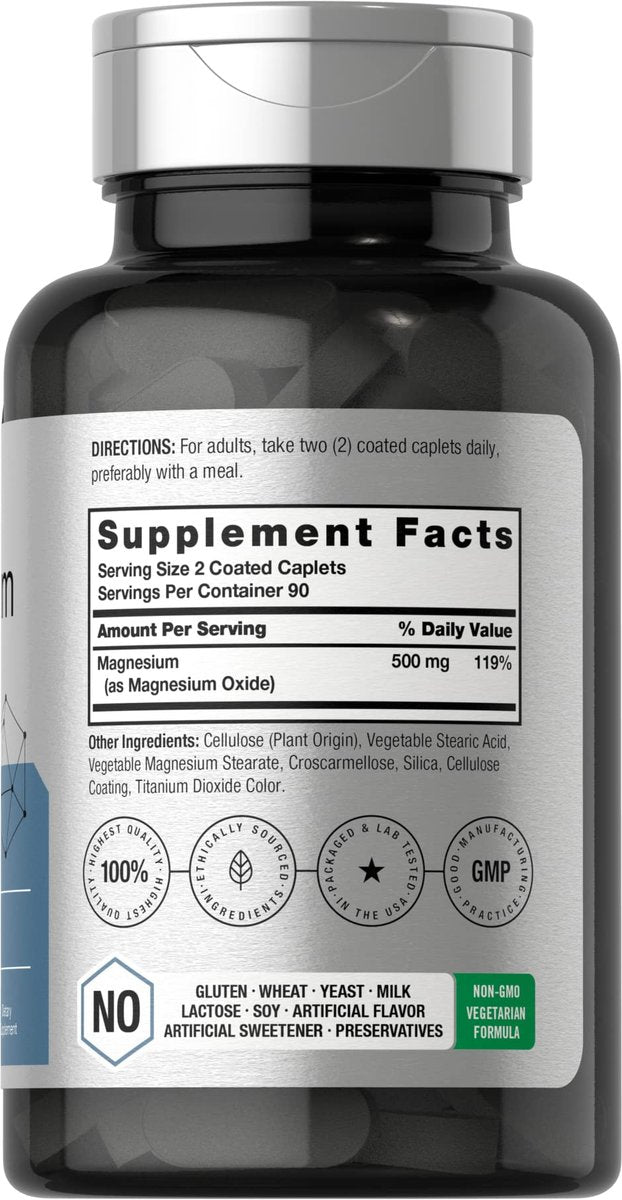Horbäach Magnesium 500mg | 180 Tabletten | Vegetarisches, Nicht-GVO und Glutenfreies Nahrungsergänzungsmittel