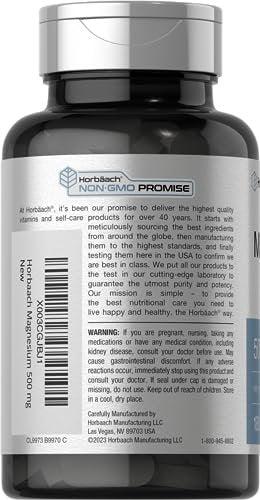 Horbäach Magnesium 500mg | 180 Tabletten | Vegetarisches, Nicht-GVO und Glutenfreies Nahrungsergänzungsmittel
