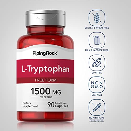 Piping Rock L-Tryptophan 1500 mg | 90 Kapseln | Freie Form | Non-GMO, Glutenfrei