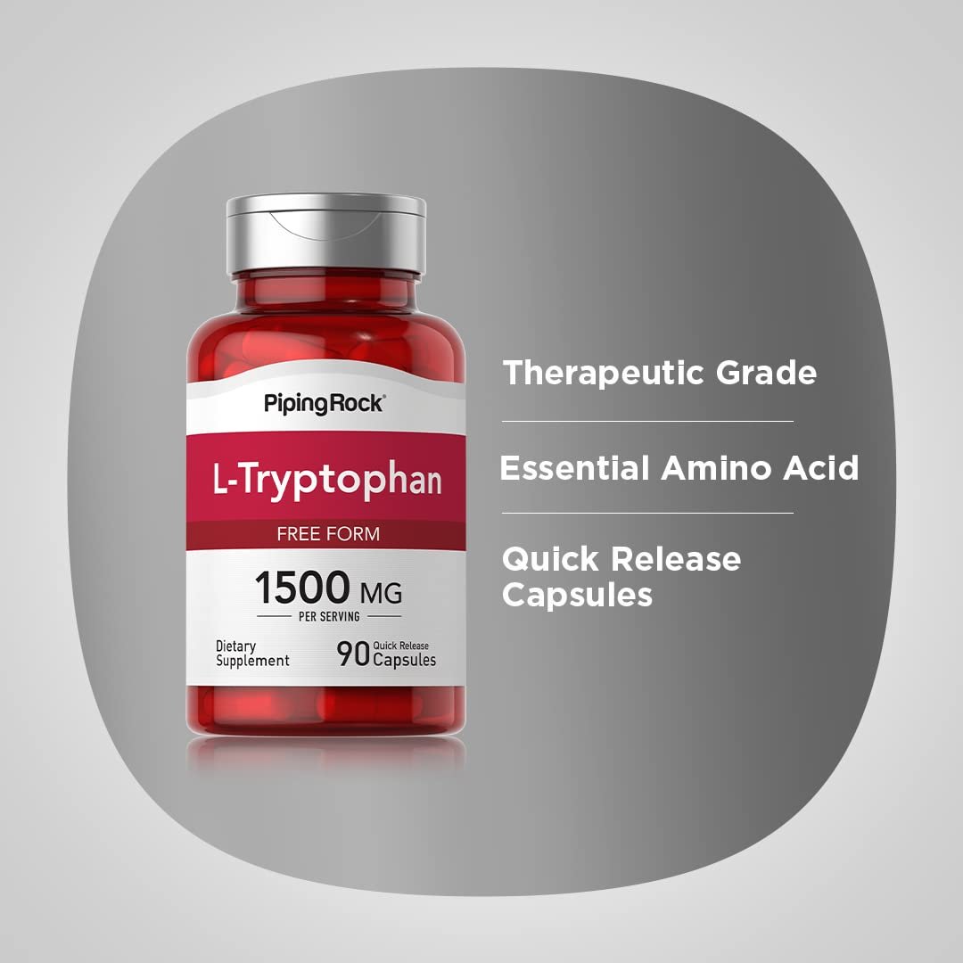 Piping Rock L-Tryptophan 1500 mg | 90 Kapseln | Freie Form | Non-GMO, Glutenfrei