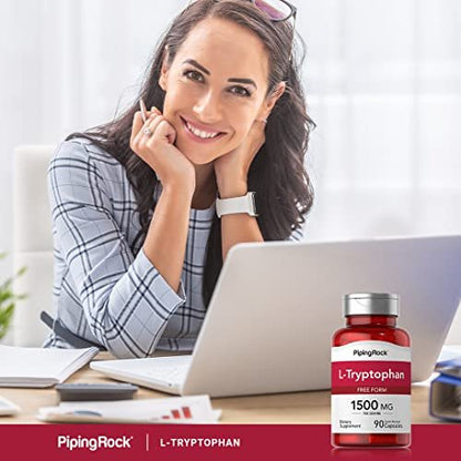 Piping Rock L-Tryptophan 1500 mg | 90 Kapseln | Freie Form | Non-GMO, Glutenfrei