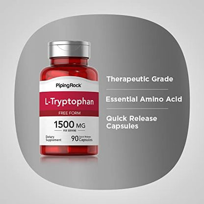 Piping Rock L-Tryptophan 1500 mg | 90 Kapseln | Freie Form | Non-GMO, Glutenfrei