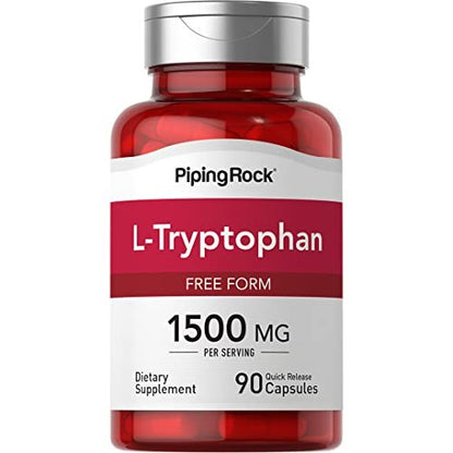 Piping Rock L-Tryptophan 1500 mg | 90 Kapseln | Freie Form | Non-GMO, Glutenfrei