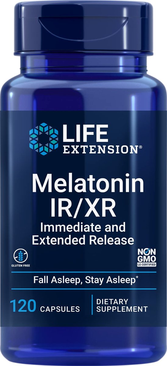 Life Extension Melatonin IR/XR 120 Kapseln - Sofort- & 7-Stunden-verzögerte Freisetzung - Nachtzeit Nahrungsergänzungsmittel - Unterstützt Durchschlafen - Nicht-GVO, Glutenfrei