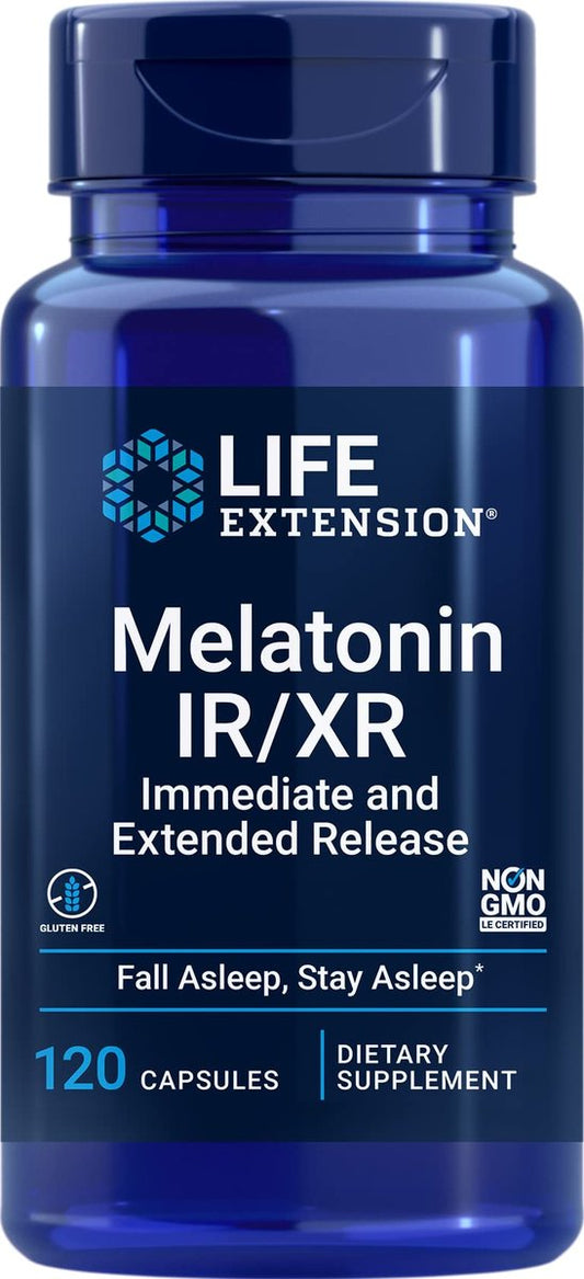 Life Extension Melatonin IR/XR 120 Kapseln - Sofort- & 7-Stunden-verzögerte Freisetzung - Nachtzeit Nahrungsergänzungsmittel - Unterstützt Durchschlafen - Nicht-GVO, Glutenfrei