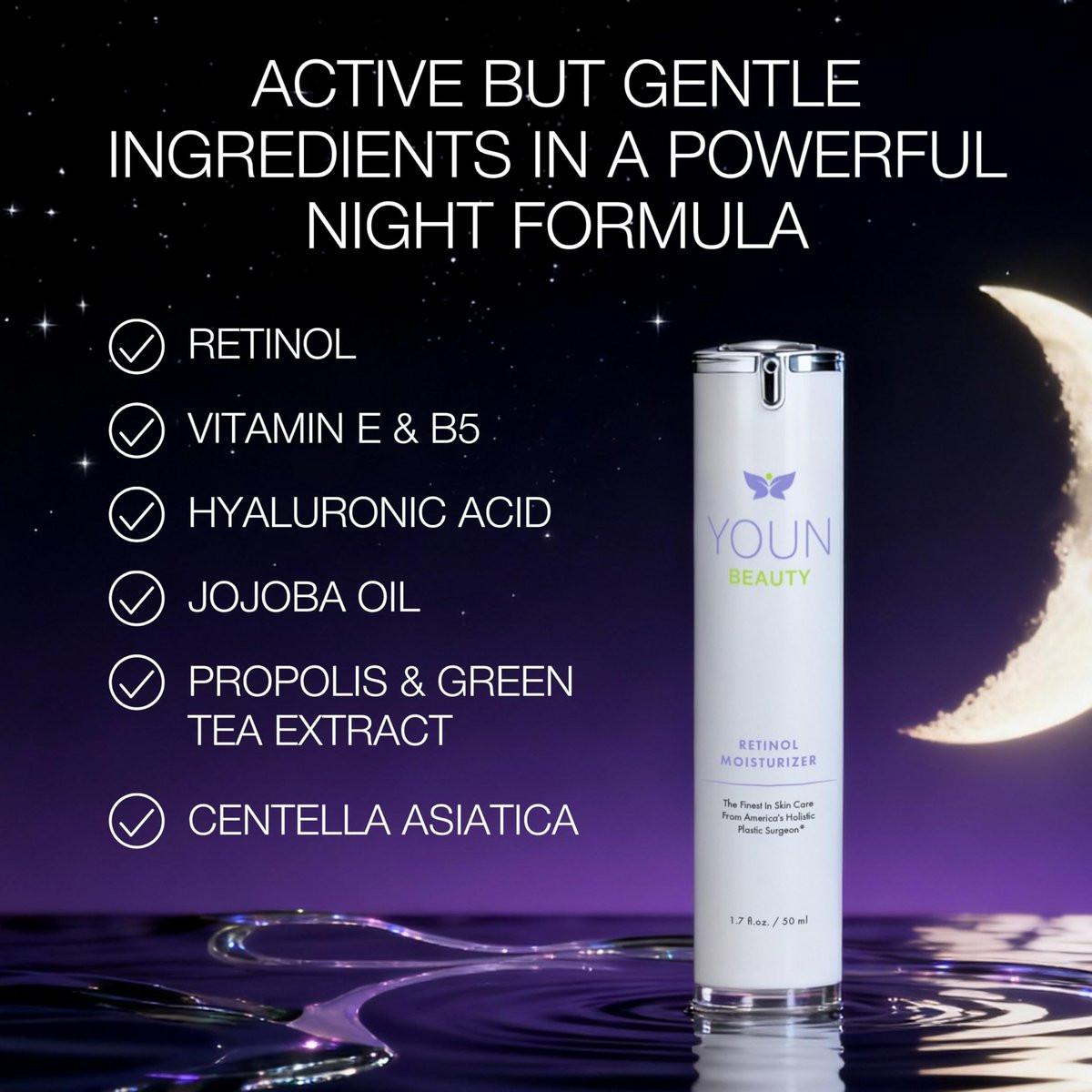 YOUN Beauty Retinol Nachtcreme Feuchtigkeitscreme für das Gesicht von Dr. Anthony Youn – Parabenfreie Gesichtscreme mit Vitamin B5 & E, Hyaluronsäure und Grüntee für Hauterneuerung, 50 ml