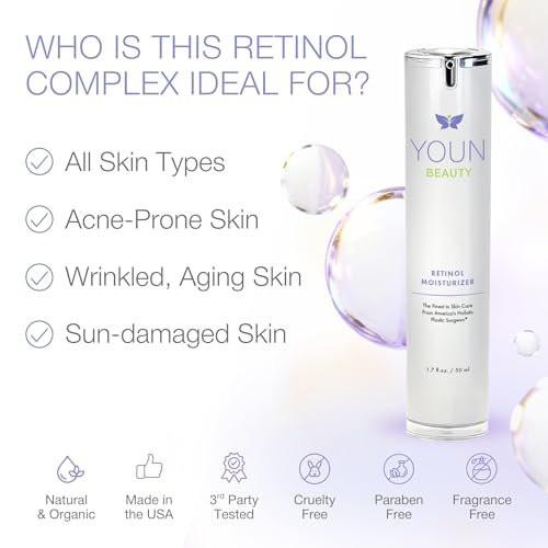 YOUN Beauty Retinol Nachtcreme Feuchtigkeitscreme für das Gesicht von Dr. Anthony Youn – Parabenfreie Gesichtscreme mit Vitamin B5 & E, Hyaluronsäure und Grüntee für Hauterneuerung, 50 ml