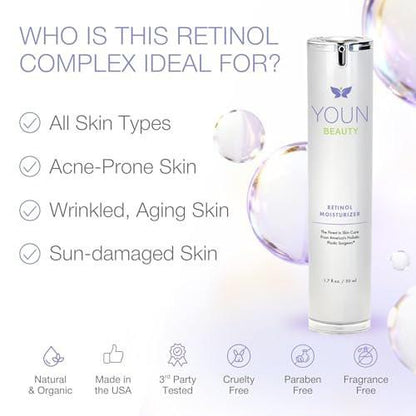 YOUN Beauty Retinol Nachtcreme Feuchtigkeitscreme für das Gesicht von Dr. Anthony Youn – Parabenfreie Gesichtscreme mit Vitamin B5 & E, Hyaluronsäure und Grüntee für Hauterneuerung, 50 ml