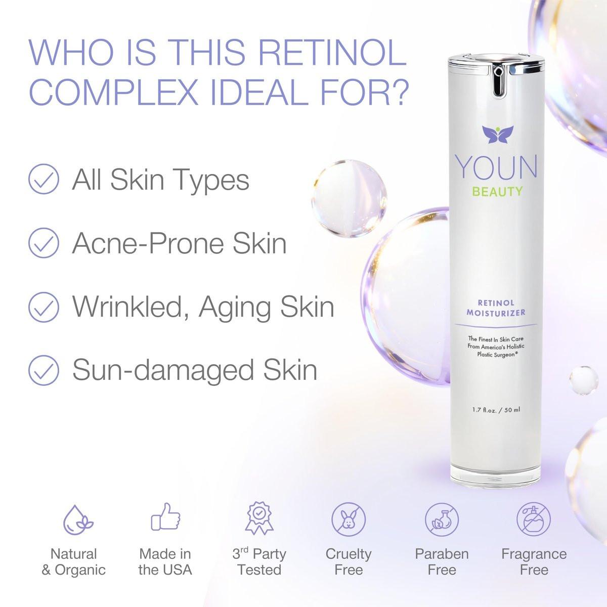 YOUN Beauty Retinol Nachtcreme Feuchtigkeitscreme für das Gesicht von Dr. Anthony Youn – Parabenfreie Gesichtscreme mit Vitamin B5 & E, Hyaluronsäure und Grüntee für Hauterneuerung, 50 ml