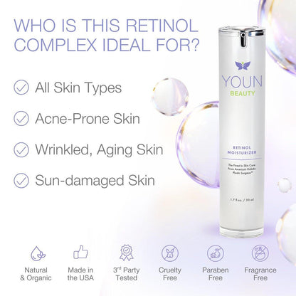 YOUN Beauty Retinol Nachtcreme Feuchtigkeitscreme für das Gesicht von Dr. Anthony Youn – Parabenfreie Gesichtscreme mit Vitamin B5 & E, Hyaluronsäure und Grüntee für Hauterneuerung, 50 ml