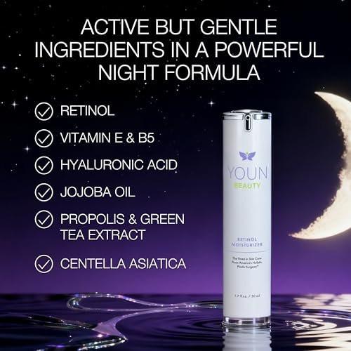 YOUN Beauty Retinol Nachtcreme Feuchtigkeitscreme für das Gesicht von Dr. Anthony Youn – Parabenfreie Gesichtscreme mit Vitamin B5 & E, Hyaluronsäure und Grüntee für Hauterneuerung, 50 ml