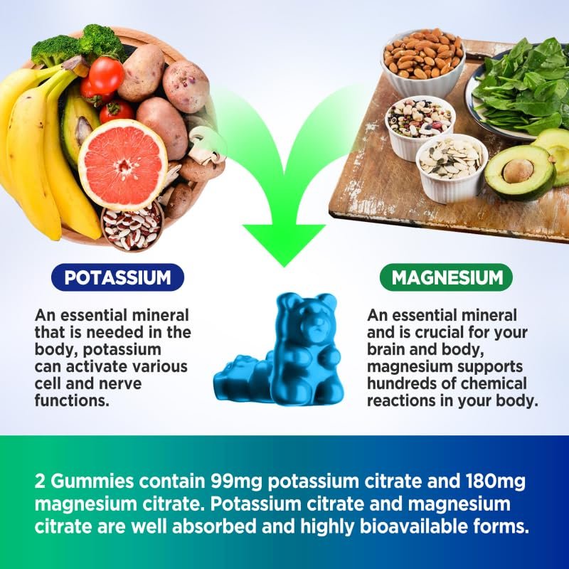 HOLLEGEND Kalium Magnesium Gummies – Hochdosiert mit Kaliumcitrat 99mg & Magnesiumcitrat 180mg – Lutschbare Gummibonbons gegen Beinkrämpfe & Muskelverspannungen – 60 Stück