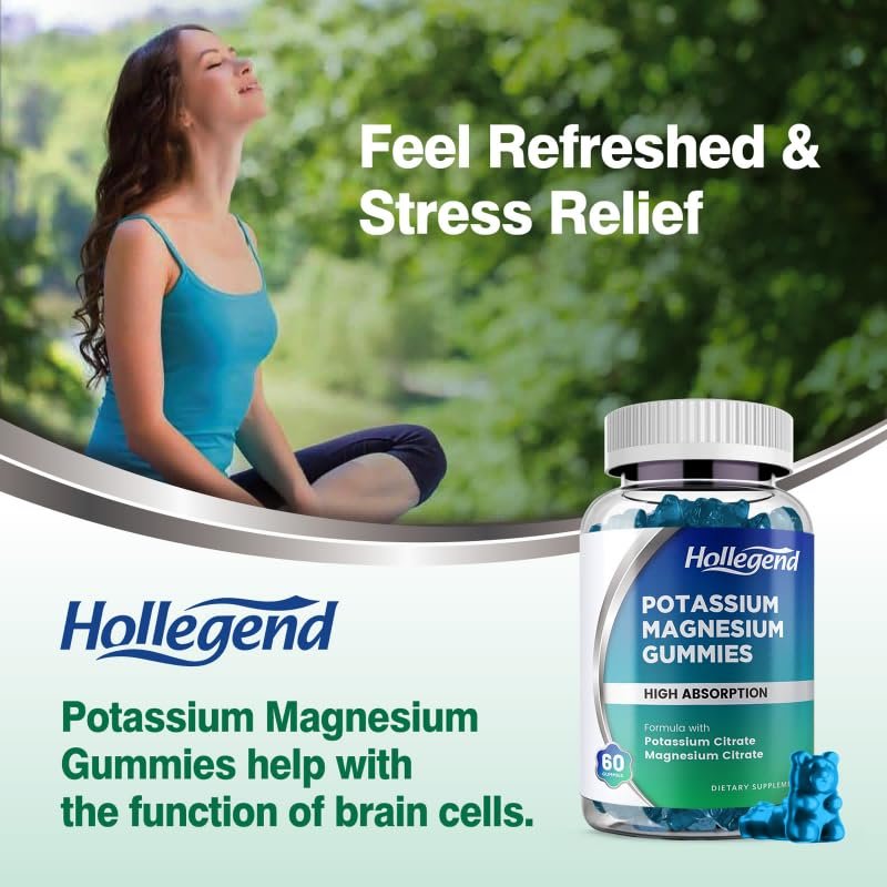 HOLLEGEND Kalium Magnesium Gummies – Hochdosiert mit Kaliumcitrat 99mg & Magnesiumcitrat 180mg – Lutschbare Gummibonbons gegen Beinkrämpfe & Muskelverspannungen – 60 Stück