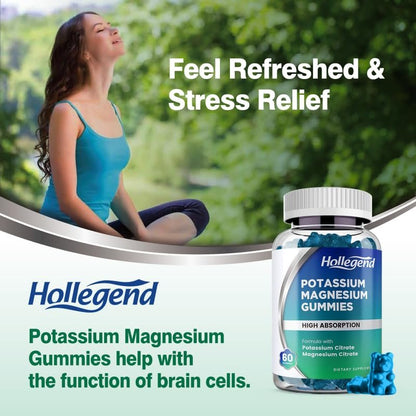 HOLLEGEND Kalium Magnesium Gummies – Hochdosiert mit Kaliumcitrat 99mg & Magnesiumcitrat 180mg – Lutschbare Gummibonbons gegen Beinkrämpfe & Muskelverspannungen – 60 Stück
