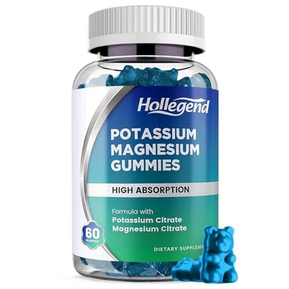HOLLEGEND Kalium Magnesium Gummies – Hochdosiert mit Kaliumcitrat 99mg & Magnesiumcitrat 180mg – Lutschbare Gummibonbons gegen Beinkrämpfe & Muskelverspannungen – 60 Stück