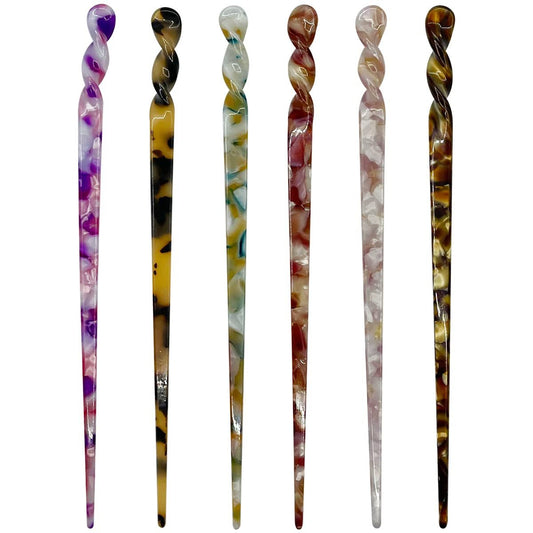 6 Vintage-Leopardenmuster-Haarstäbe aus Acetat – Retro-Haarschmuck für Frauen