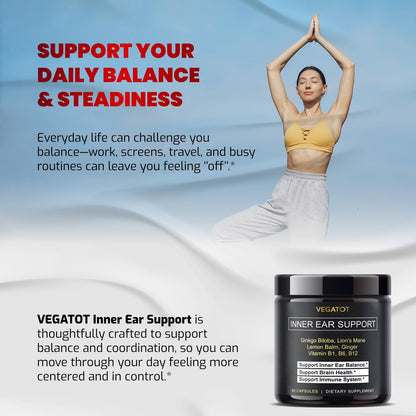 VEGATOT Innenohr Ergänzung mit Ginkgo Biloba, Löwenmähne, Zitronenmelisse, Ingwer, Vitamin B1, B6, B12 – für Schwindel, Drehschwindel und Gleichgewicht