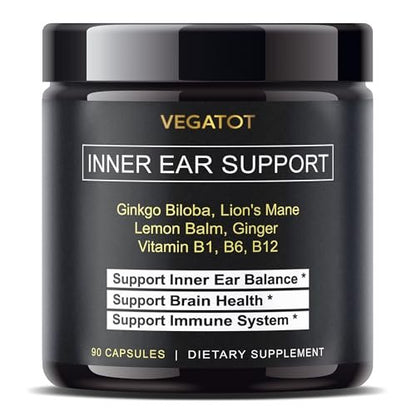 VEGATOT Innenohr Ergänzung mit Ginkgo Biloba, Löwenmähne, Zitronenmelisse, Ingwer, Vitamin B1, B6, B12 – für Schwindel, Drehschwindel und Gleichgewicht