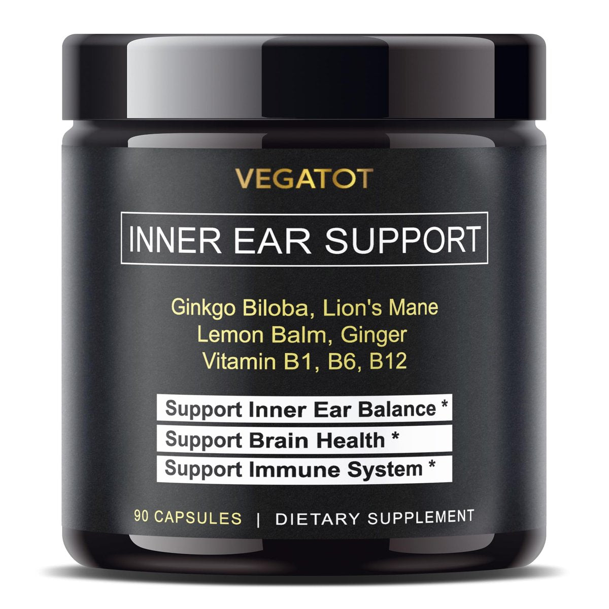 VEGATOT Innenohr Ergänzung mit Ginkgo Biloba, Löwenmähne, Zitronenmelisse, Ingwer, Vitamin B1, B6, B12 – für Schwindel, Drehschwindel und Gleichgewicht