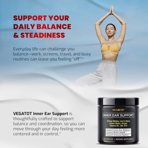 VEGATOT Innenohr Ergänzung mit Ginkgo Biloba, Löwenmähne, Zitronenmelisse, Ingwer, Vitamin B1, B6, B12 – für Schwindel, Drehschwindel und Gleichgewicht