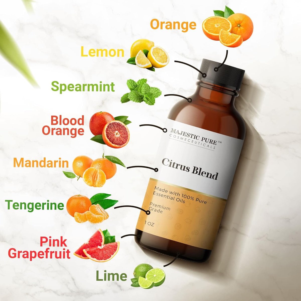 Majestic Pure Zitrus-Ölmischung – 100% rein & natürlich für eine fröhliche, positive Aroma | Pink Grapefruit, Orange, Spearmint, Zitrone für Diffuser & Aromatherapie | 30 ml