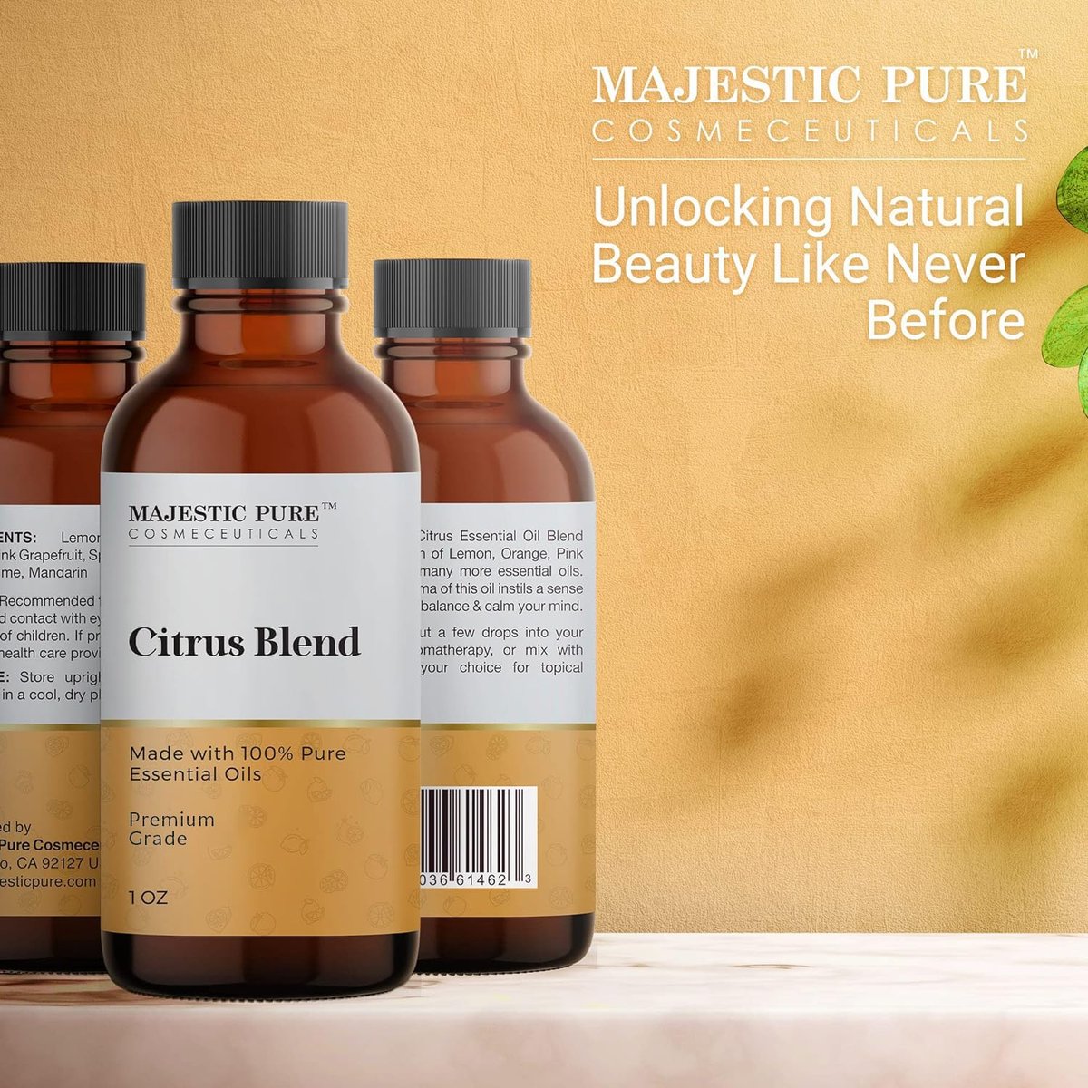 Majestic Pure Zitrus-Ölmischung – 100% rein & natürlich für eine fröhliche, positive Aroma | Pink Grapefruit, Orange, Spearmint, Zitrone für Diffuser & Aromatherapie | 30 ml