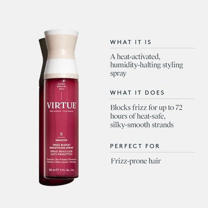 VIRTUE Frizz Block Glättungsspray – Frizz-Kontrolle & Hitzeschutz für coloriertes Haar, 150 ml