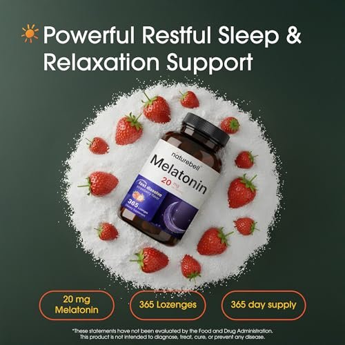NatureBell Melatonin 20mg - 365 Lutschtabletten - Tägliche Schlafunterstützung für Erwachsene - Nachtzeit-Ergänzung zur Entspannung* - Löst sich schnell auf