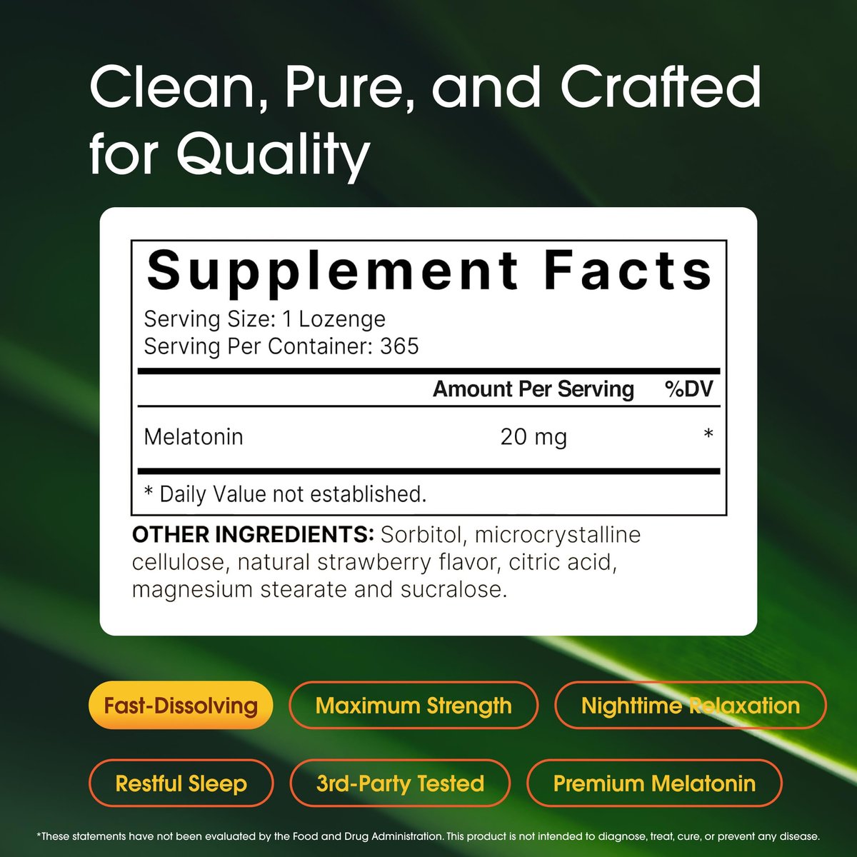 NatureBell Melatonin 20mg - 365 Lutschtabletten - Tägliche Schlafunterstützung für Erwachsene - Nachtzeit-Ergänzung zur Entspannung* - Löst sich schnell auf
