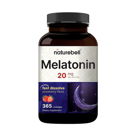 NatureBell Melatonin 20mg - 365 Lutschtabletten - Tägliche Schlafunterstützung für Erwachsene - Nachtzeit-Ergänzung zur Entspannung* - Löst sich schnell auf