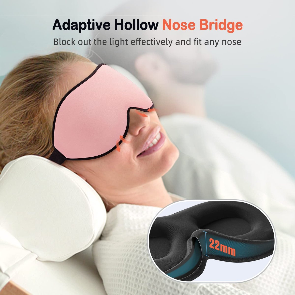 LitBear Schlafmasken für Frauen, Rosa Augenmaske zum Schlafen, Bequeme Nacht-Schlafmaske, Weiche Konturierte Augenabdeckung mit Elastischem Band für Seitenschläfer, Männer, Flugpersonal und Schichtarbeiter