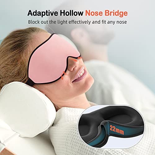 LitBear Schlafmasken für Frauen, Rosa Augenmaske zum Schlafen, Bequeme Nacht-Schlafmaske, Weiche Konturierte Augenabdeckung mit Elastischem Band für Seitenschläfer, Männer, Flugpersonal und Schichtarbeiter