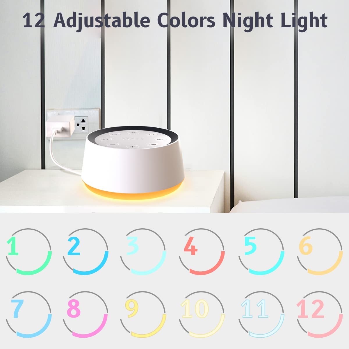 Brown Noise Sound Machine mit 30 beruhigenden Klängen und 12 Farben Nachtlicht – Weißes Rauschen Maschine für Erwachsene, Baby, Kinder Schlaf – Memory-Funktion, 36 Lautstärkestufen, 5 Timer für Zuhause, Büro, Reisen