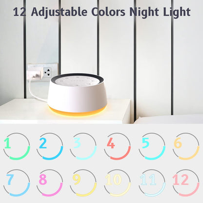 Brown Noise Sound Machine mit 30 beruhigenden Klängen und 12 Farben Nachtlicht – Weißes Rauschen Maschine für Erwachsene, Baby, Kinder Schlaf – Memory-Funktion, 36 Lautstärkestufen, 5 Timer für Zuhause, Büro, Reisen